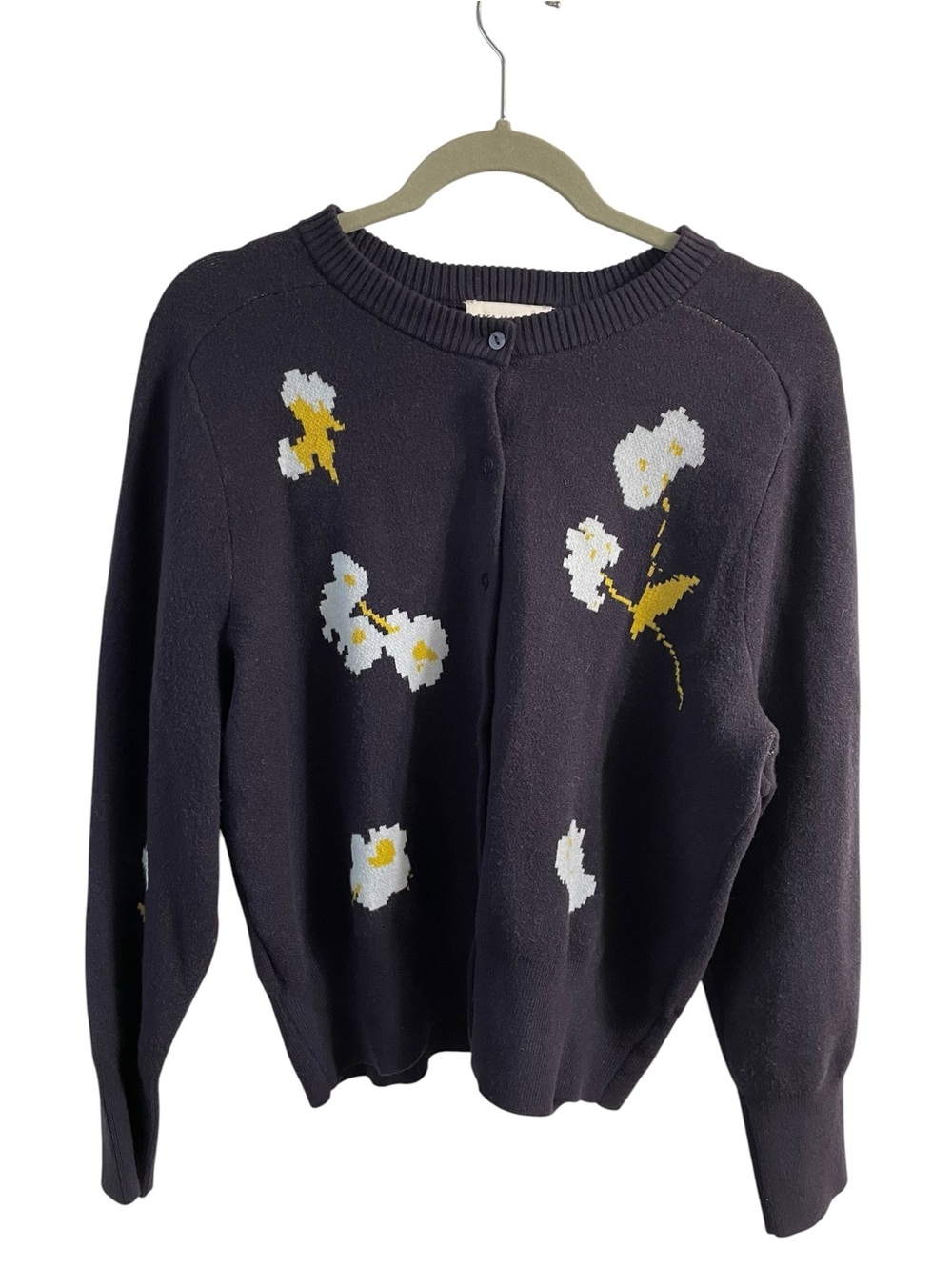 Free Assembly Navy Floral Button Cardigan Sweater Large Daisy Knit - Picture 3 of 8